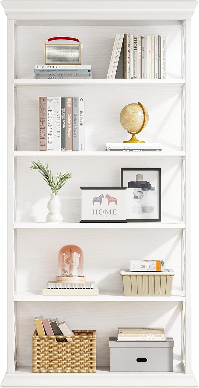 Tribesigns 6-Tier Bookcase, 71 Inches Industrial Bookshelves and Bookcases, Floor Standing 5 Shelf Display Storage Shelves Tall Bookcase for Home Office, Living Room, Bed Room, White