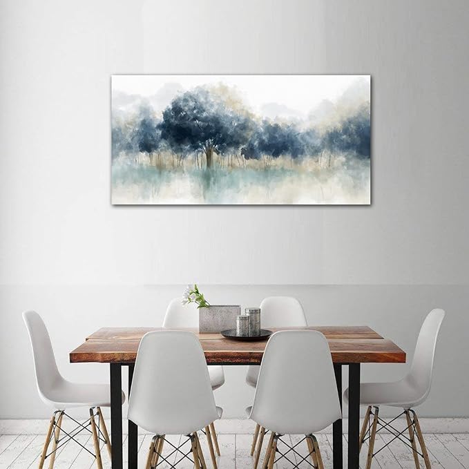 yearainn Foggy Forest Canvas Wall Art - Indigo Blue Abstract Trees Pictures for Wall Decor Nature Canvas Painting Modern Printing Artwork for Living Room Bedroom Home Office Wall Decoration 24" x 48"