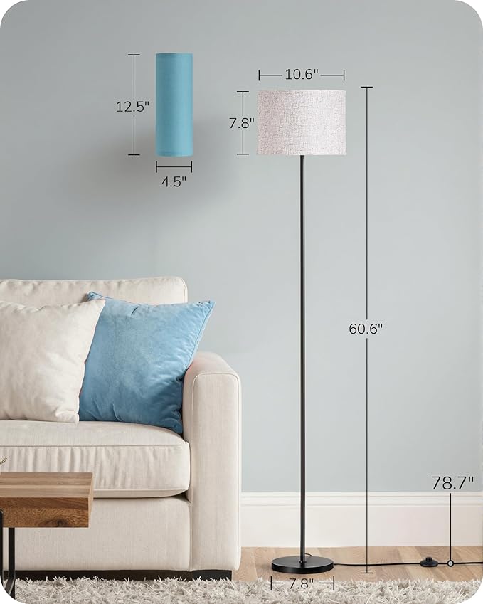 EDISHINE Modern Floor Lamps for Living Room, 63.7" Colorful Floor Lamp with Two Shades, Remote Control Foot Switch, 2700-6000K Dimmable Minimalist Standing Lamp for Bedroom, 9W Bulb Included, Blue