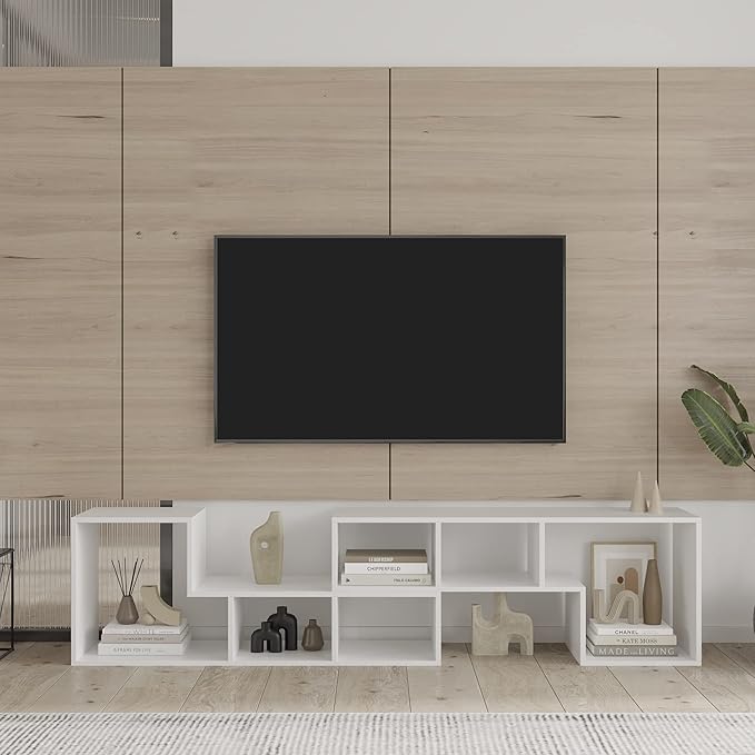 Recaceik Cube Bookshelf 2 Shelf Bookcase L-Shaped TV Console Stand Modern Entertainment Center with Open Storage Shelves for CDs/Movies/Books for Living Room, Bedroom, Home Office (White)