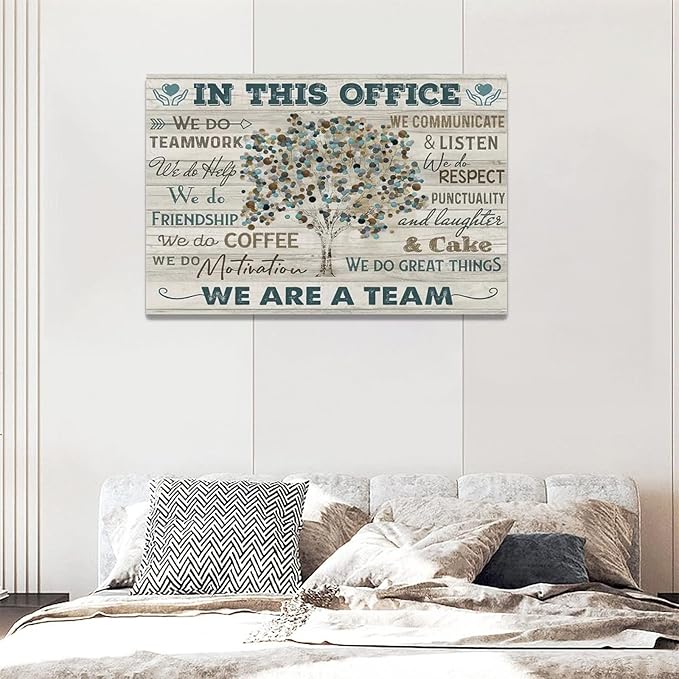 yerretin In this Office Wall Art Motivational Quotes Pictures Wall Decor for Office Inspirational We Are A Team Canvas Painting Room Decorations Artwork Framed Ready to Hang, 24"x16"