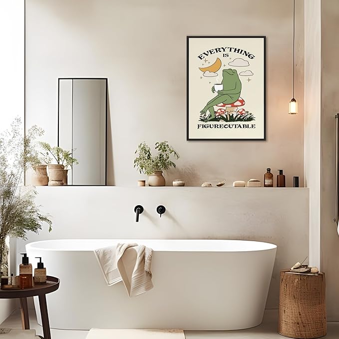 Everything Is Figureoutable Motivational Wall Art Funny Frog Coffee Inspirational Poster Positive Quote Daily Reminder Canvas Print Affirmation Wall Decor for Home Office 16x24inch Aluminum Framed