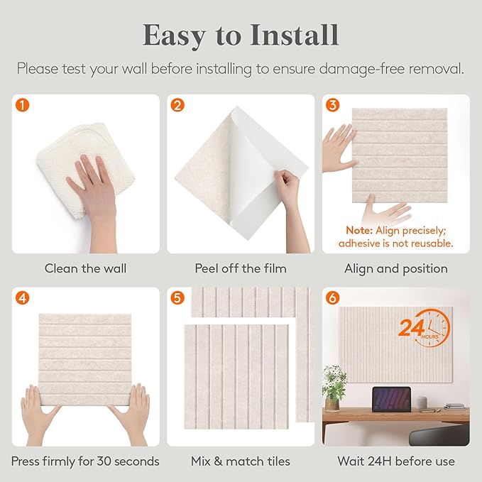 Lifewit Felt Slatted Bulletin Board with Self-Adhesive, 36"x 24"-6 Pack Cork Board Alternative, Pin Board Vision Board Message Board with 30 Pushpins for Office Decor, Room Decor, Oatmeal