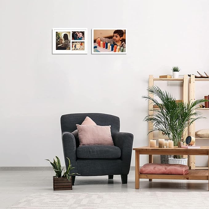 Golden State Art, Set of 8, 12x17 White Wood Picture Frame - White Mat for 8x10 And 5x7 Photos - Tempered Glass, Sawtooth Hanger, Swivel Tabs - Wall Mounting - Great for Gift