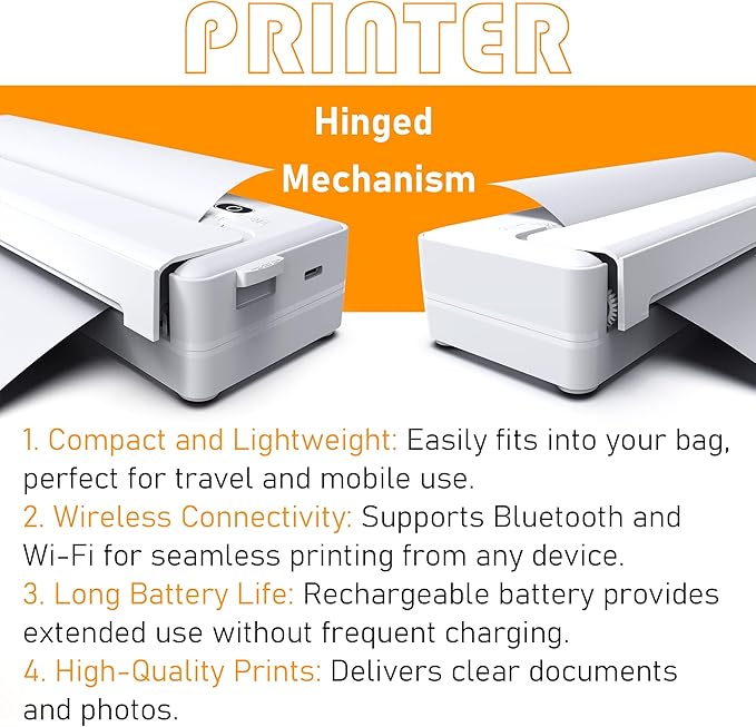 Fostex Wireless Portable Printer,Portable Wireless Printer 8.5" X 11" US Letter, Thermal Bluetooth Printer Support, Portable Wireless Printer for Android & Laptop,Office,Home,School