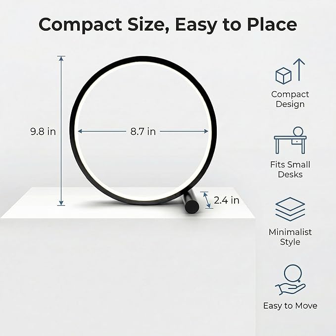 LED Desk Lamp for Bedroom,Touch Bedside Light with 3 Color Temperatures,Stepless Dimmable Round Table Lamp,6W Modern Nightstand Light for Reading,Living Room,Office,Black