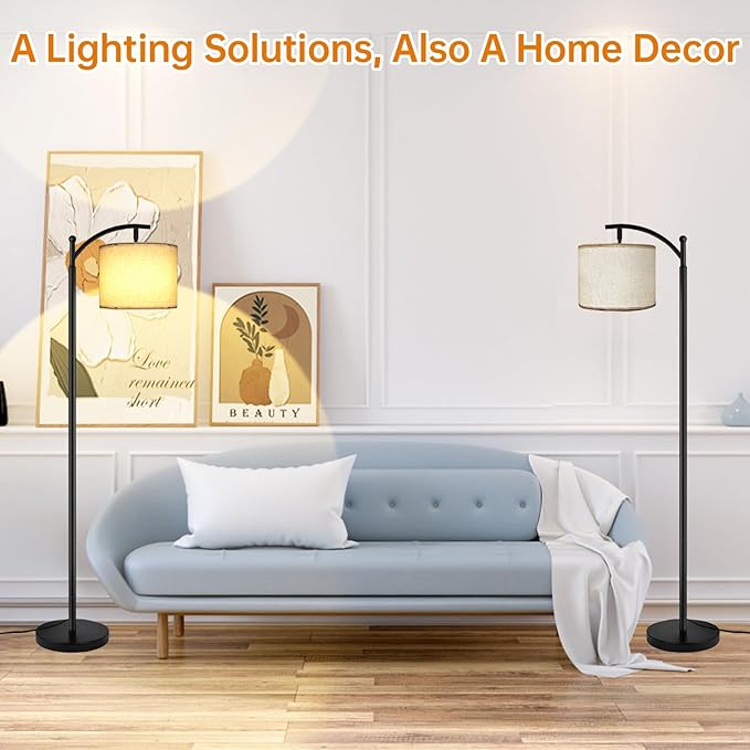 LED Floor Lamps for Living Room, 12W 1200LM Modern Arc Floor Lamp with Remote & Adjustable Linen Lampshade, 12 Color Temperature Stepless Dimmable Tall Standing Lamp (Beige Shade)