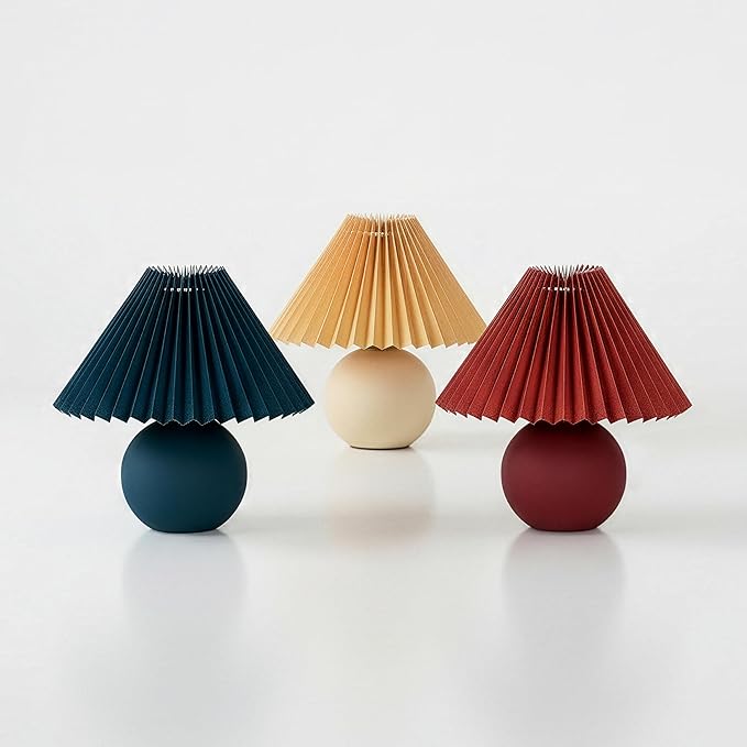 Brightech Serena LED Table Lamp - Small 10" Modern Ceramic Lamp with Pleated Shade for Bedside, Nightstand, Desk - Mini Night Light with Cozy Soft White Light for Living Room, Bedroom - Teal