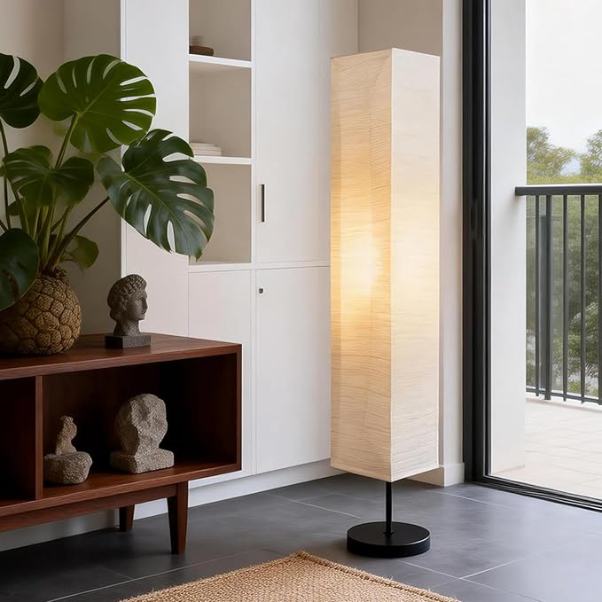 XENOID Paper Floor Lamp, Rice Paper Standing Lamp with Soft Warm Light, Minimalist Floor Lamp for Living Room Bedroom Home Decor (Bulbs Included)