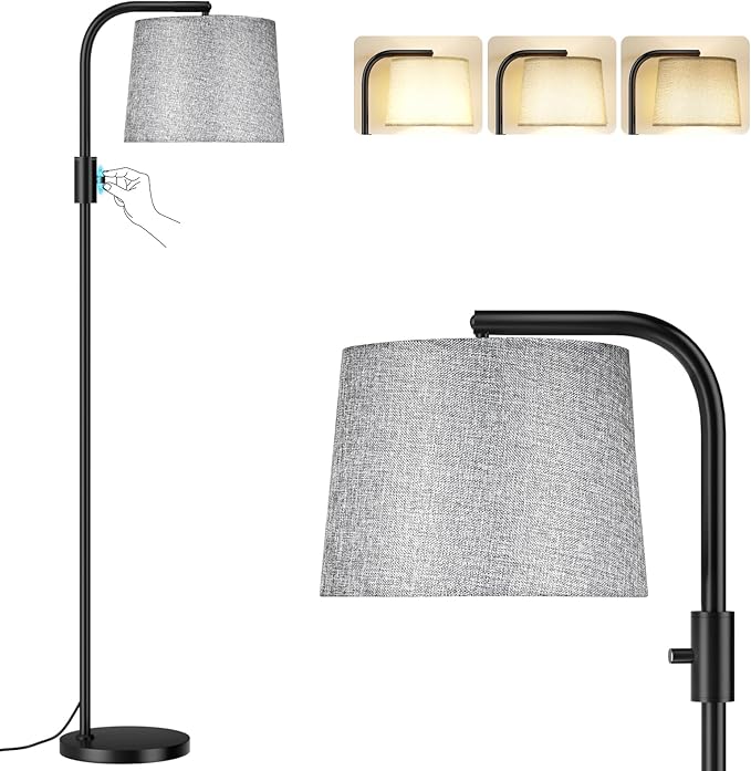 Ambimall ๐
๐ฎ๐ฅ๐ฅ๐ฒ ๐๐ข๐ฆ๐ฆ๐๐๐ฅ๐ Floor Lamp - Floor Lamps with 9W ๐๐๐ Bulb, Standing Lamps for Living Room with Adjust Head, Modern Standing Tall Light Rotary Switch for Office(Black and Grey)