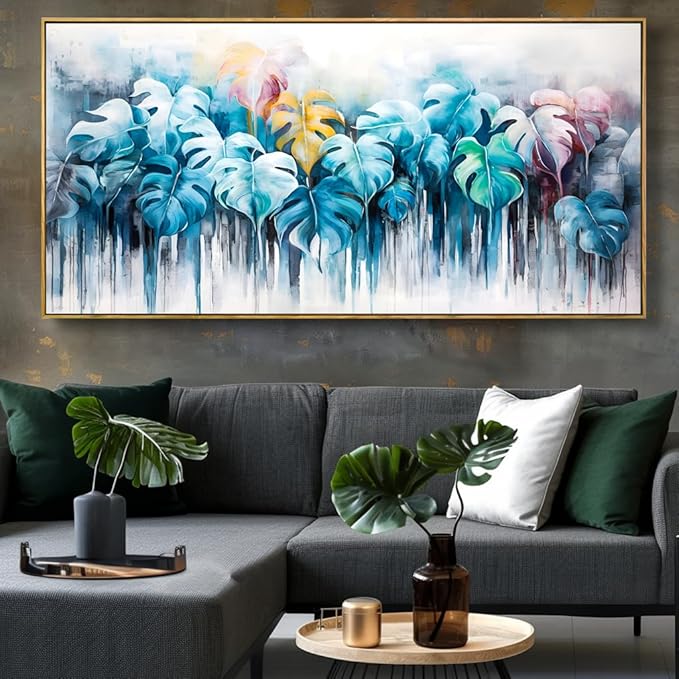 Wall Art Colorful Leaf Abstract Modern Artwork Canvas Painting for Bedroom Living Room Office Large Decor 24"x48" with Framed