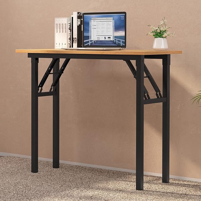 soges Small Computer Desk 31.5 inches Folding Table,Laptop Desk Dining Table Writing Table Study Desk,Workstation for Home Office No- Assembly Required,Teak&Black
