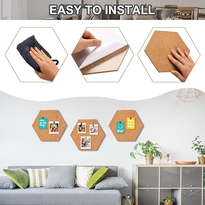 Small Hexagon Cork Board - Self Adhesive Cork Board Tiles for Walls, Cork Bulletin Board Hexagon for Home Office School Decor Memos Photos Display (3 Pcs)