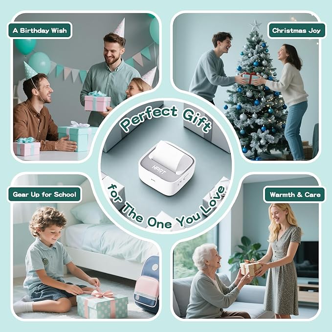 HPRT S1 Bluetooth Thermal Label Printer, Portable Mini Inkless Sticker Maker with 1 Roll Paper, Compatible with iPhone & Android, for Home, School, Office, Travel, Kids. Free App with Templates