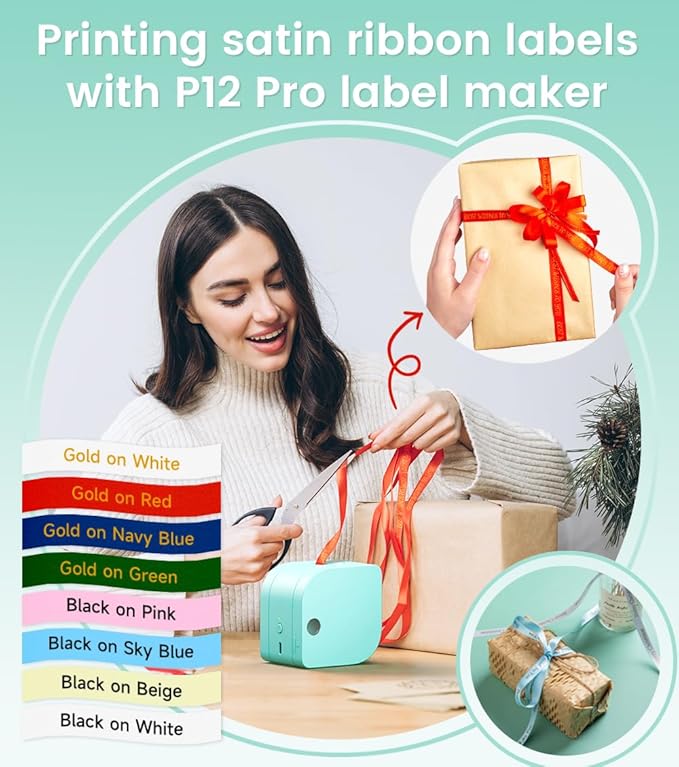 Phomemo P12 PRO Label Maker Machine with 4 Ribbon Lable Tape, Rechargeable Label Makers Ribbon Printer Machine or Home, Office, Organizing, Kitchen