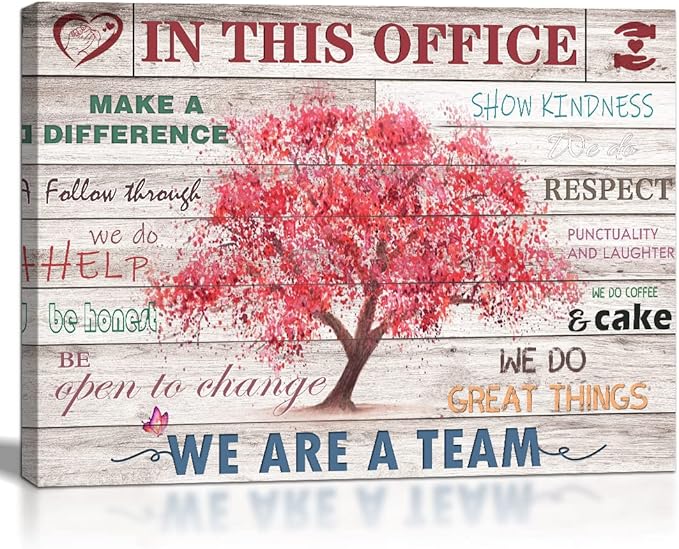 Vintage Office Decor Inspirational Posters Wall Decor Rustic In This Office Inspiring Wall Art Pink Tree Picture Print on Canvas for Home Office Decoration Framed Positive Quotes Gifts 12x16inch