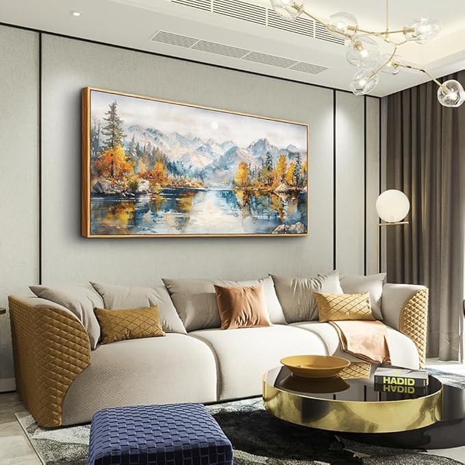 ZUITINGHUA Wood Framed Canvas Wall Art For Living Room Large Wall Decor For Bedroom Forest Mountain Landscape Paintings Office Decorations Farmhouse Home Mural Watercolour Pictures Artwork 20x40 In