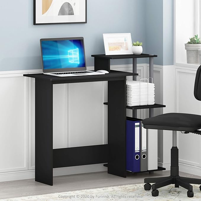 Furinno EFFICIENT Desk, 28.6" Wide Gaming Desk with 3 Open Side Shelves, Laptop Notebook Computer Desk, Office Desk for Home Office, Study Room, Dorm, Bedroom, Solid Black