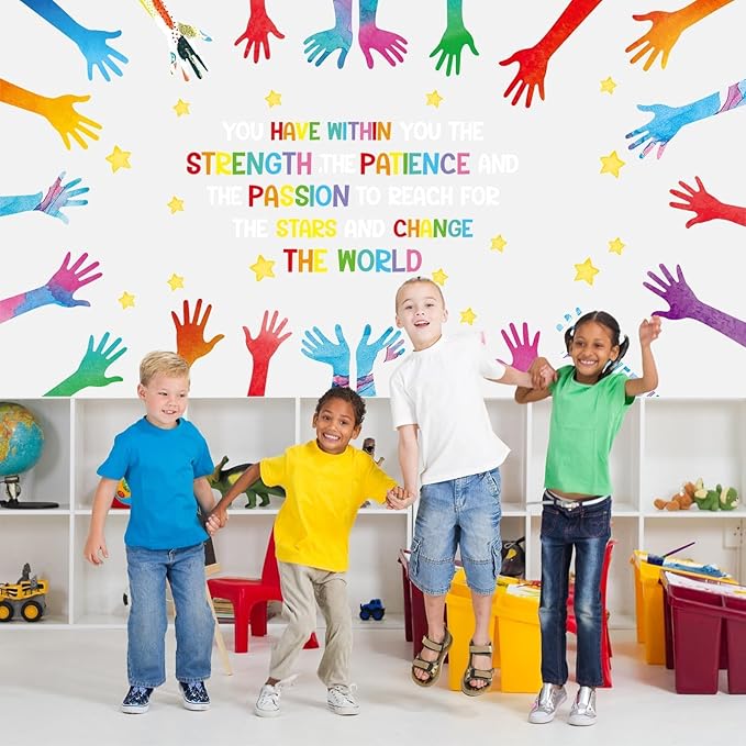 We Can Change The World Bulletin Board Set Student Diversity Bulletin Board Decorations Colorful Handprint Themed Classroom Bulletin Boards Motivational Hands Cutouts School Wall Decor