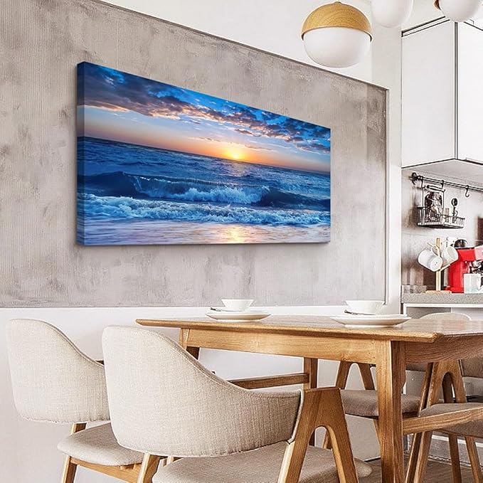 Lapremoly Canvas Wall Art - Large Blue Ocean Beach Wall Painting for Living Room, Bedroom & Office - 20" X 40"