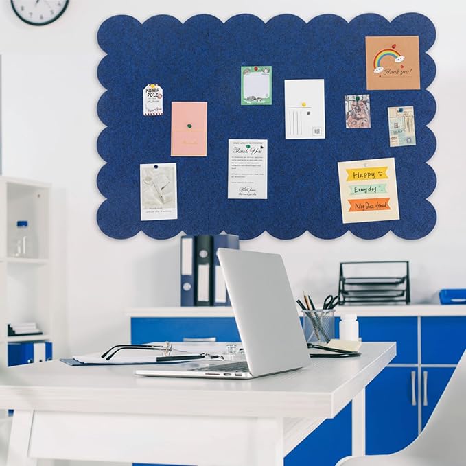 Scalloped Felt Bulletin Board 72 x 48 Inches Foldable Dark Blue Pin Cork Board Alternative for Wall, 6' x 4' Trifold Picture Vision Self Adhesive Bulletin Decorative