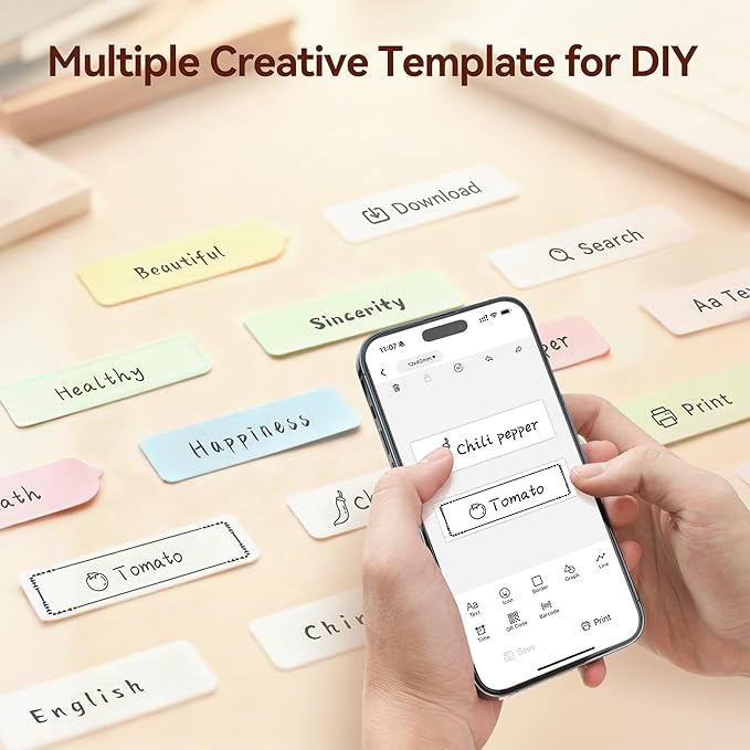 Mini Label Maker Machine with Tape, Bluetooth Label Printer, Portable Wireless Thermal Label Maker, Waterproof & Rechargeable, Compatible App for Kitchen, Office, School, Home