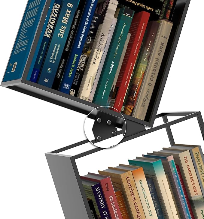 5-Tier Metal Bookshelf – Modern Geometric Narrow Bookcase with Matte Black Finish, Tall Storage Organizer Display Shelf for Living Room, Bedroom, Office, Small Spaces
