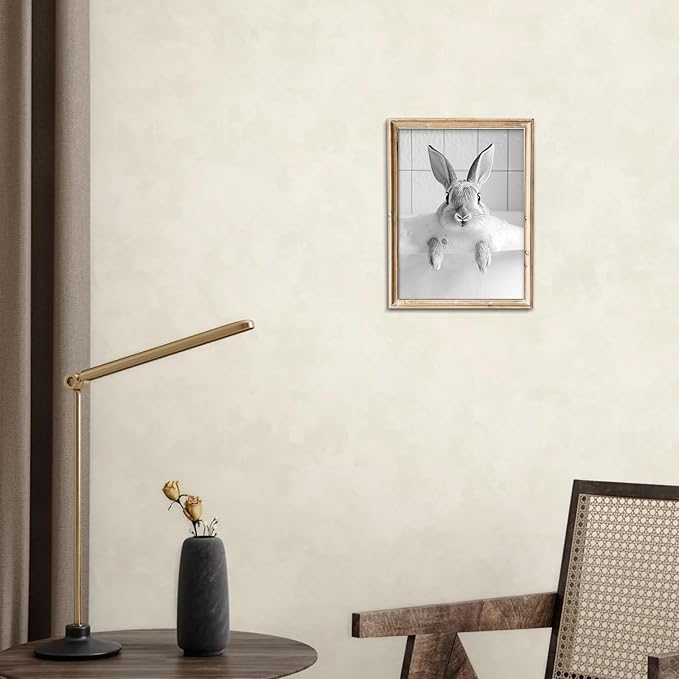 uniro Bunny Black and White Photography, Funny Rabbit Bath Teeth, Bathroom Wall Art Whimsical Farmhouse Decor Cute Bunny Animal Canvas Print Painting, Modern Bathroom Signs Wall Art Poster for Bathroom Decor( 8" x 10"-UNFRAMED)