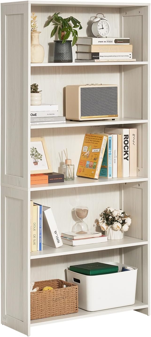 VEVOR 5 Tiers Wide Bookshelf, 68 in Wooden Open Bookcase with Display Storage Organizer Shelf, Freestanding Tall Display Floor Bookcase Bookshelf for Library, Bedroom, Living Room, Office, White