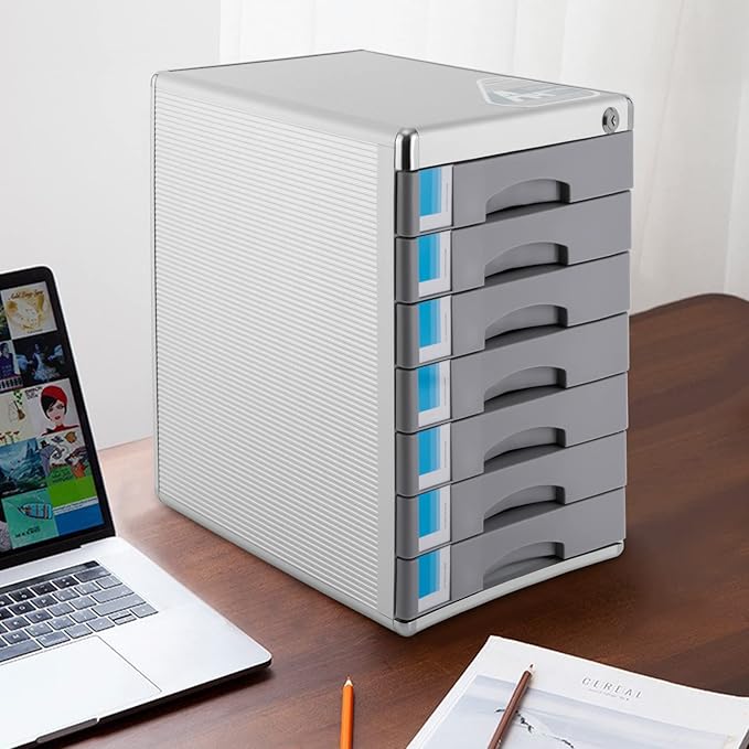 Desk Drawer Organizers,Storage File Boxes Desktop Office File Cabinet Storage Filing Cabinet w/Label Lock,Portable Home Office Filing Cabinet (7 Drawers)
