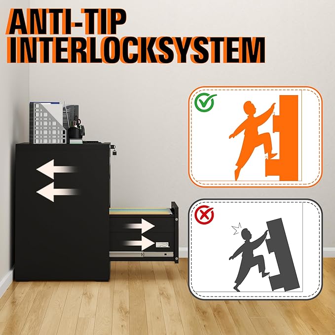 2 Drawer File Cabinet with Lock, Metal Filing Cabinet for Home Office, Vertical File Cabinet for Letter/Legal/A4/F4 Documents, Easy to Assemble Steel Storage Cabinet