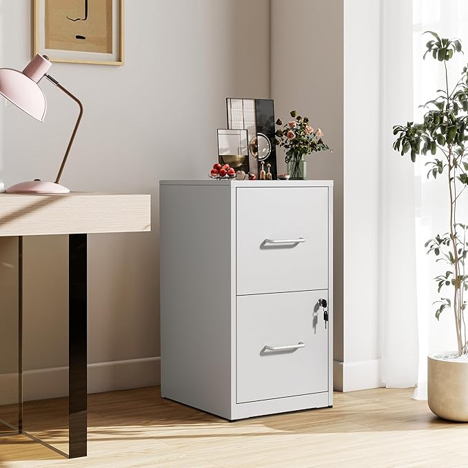 2 Drawer File Cabinet with Lock, Metal Filing Cabinet for Home Office, Vertical File Cabinet for Letter/Legal/A4/F4 Documents, Easy to Assemble Steel Storage Cabinet