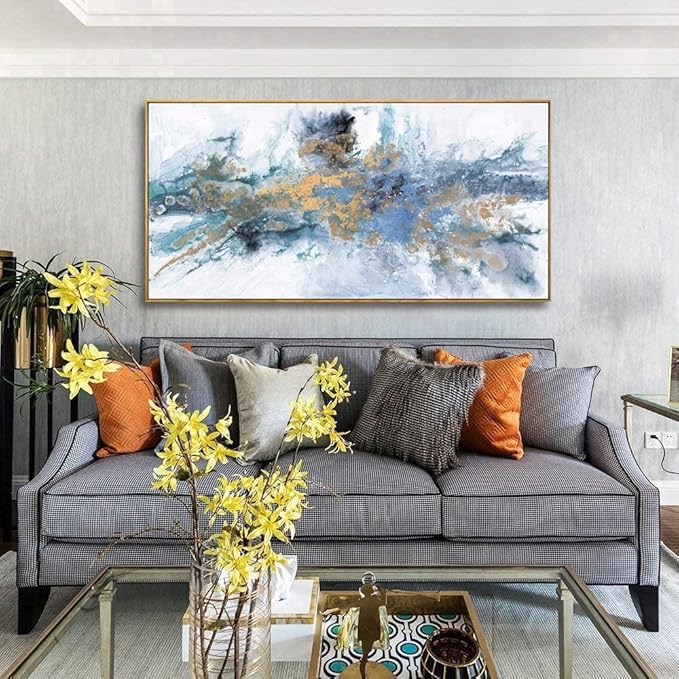 Abstract Wall Art For Living Room Large Size Framed Navy Blue Canvas Wall Art Abstract Wall Decor Abstract Art Paintings Fantasy Colorful on White Background Modern Artwork Decor for Bedroom Bathroom