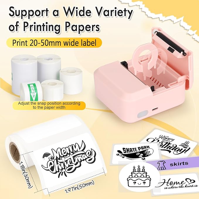 HuiJuKeJi Label Maker Machine with 50 * 30mm Tape, S2 Portable Bluetooth Mini Label Printer Maker with Personalize Templates, Inkless Thermal Sticker Printer for Home/Office/Business/Organization