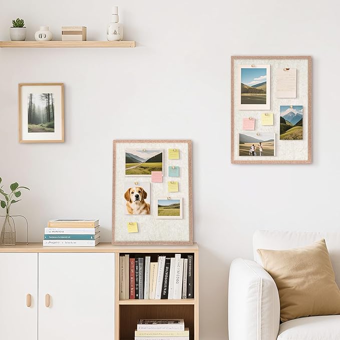 DOLLAR BOSS Felt Framed Bulletin Board 16'' x12'' 2 PCS Small Cork Boards for Walls Cute Lightweight Aesthetic Corkboard for Office Home Decor College Dorm Room Photo Display with 10 Pins, Beige