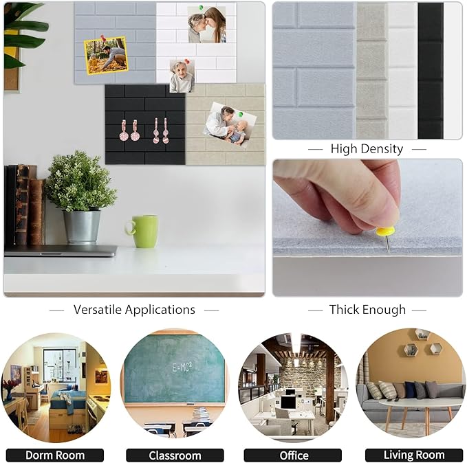 BXI Felt Bulletin Board - 36 X 48 X 3/8 Inches Self-Adhesive Poster Cork Board with 30 Push Pins, 12 Pcs Thick Pin Tiles Display Vision Board, Photo Picture Panels for Home Office Classroom Walls
