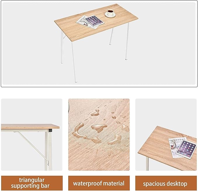 Small Computer Desk Study Writing Table for Home Office, I Shaped Black Modern Desk Office Laptop Desk Sturdy Work Table PC Wood Computer Table Gaming Desk with Black Metal Frame - 39.4L* 18.9W* 29.1H