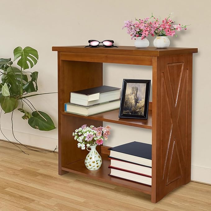 Natural Wood Bookshelf, 3 Tier Bookcase, Freestanding Display Storage Shelves Open Bookshelf for Bedroom, Living Room and Office (Brown, Open Table) (Brown, Table Open)