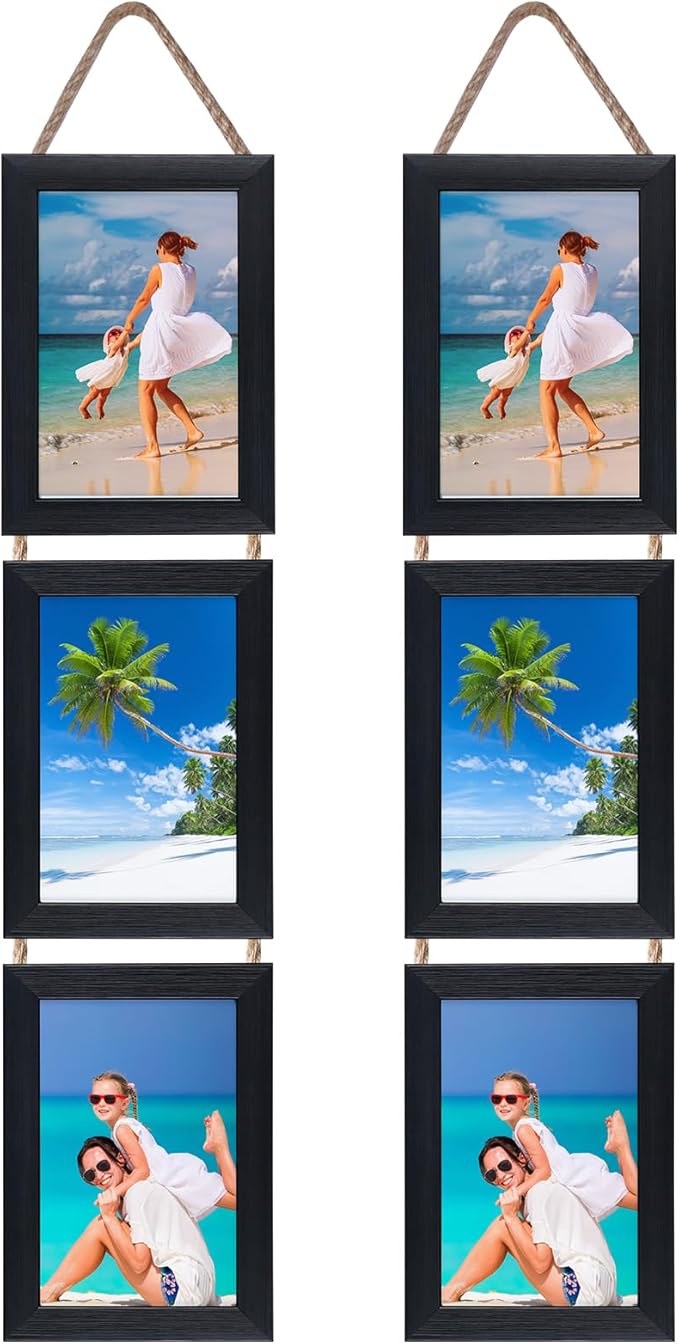 Lavezee 4x6 Collage Picture Frames Set, Black 6 Opening Hanging Vertical Frame Made to Display 4 by 6 Inch Photo Print for Wall Decor, Multiple 4x6 frames for Wedding Birthday Thanksgiving Mother's Day