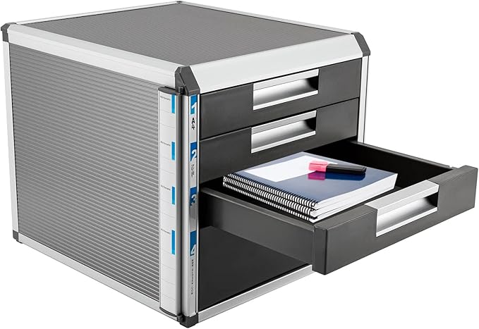 DONSU Desk Drawer Organizers,Storage File Boxes Desktop Office File Cabinet Storage Filing Cabinet w/Label Lock,Portable Home Office Filing Cabinet (4 Drawers)