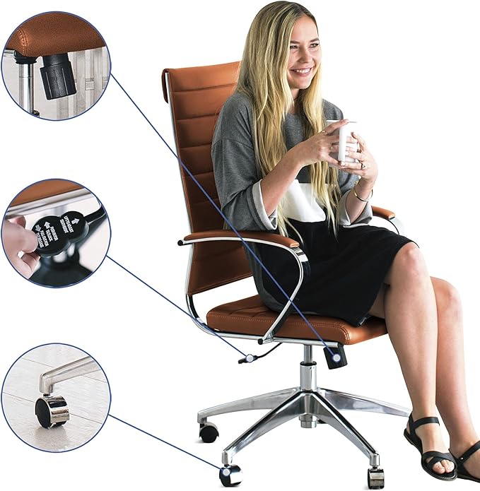 Modway Jive Ribbed High Back Tall Executive Swivel Office Chair With Arms In Terracotta