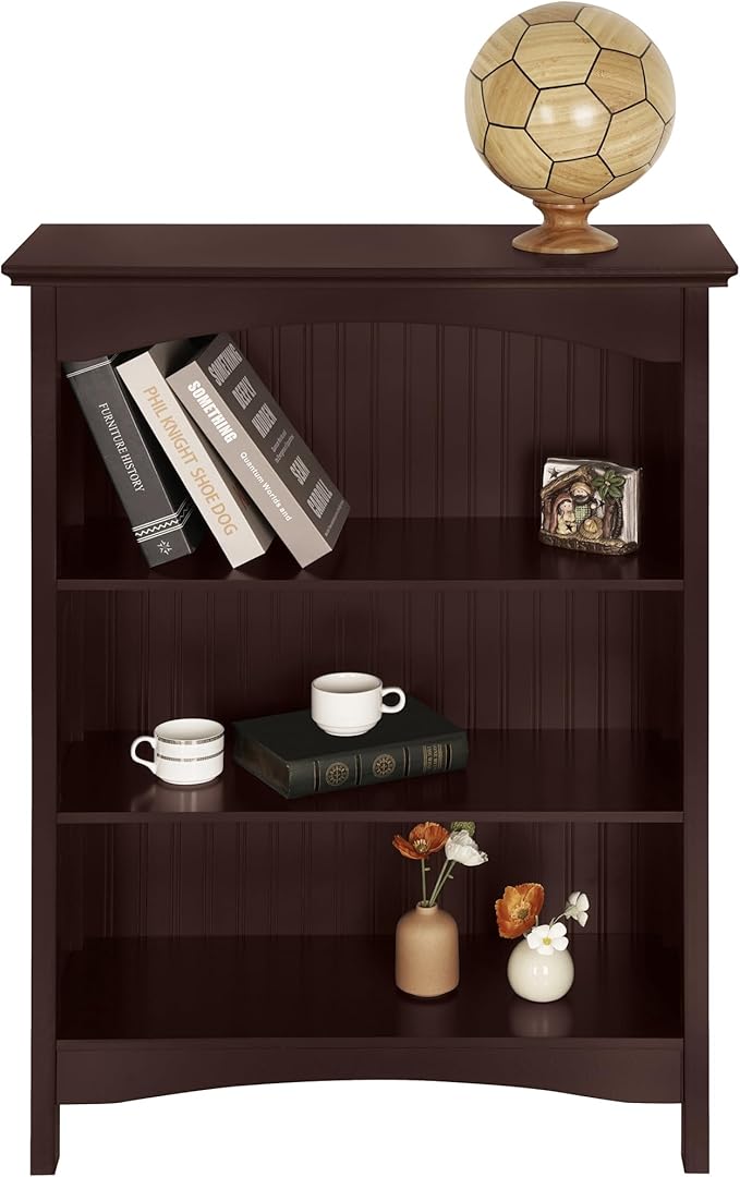 eHemco 3 Tier Bookcase with 2 Arched Supports, 40 Inches, Cherry