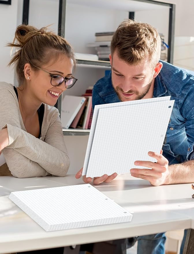Graph Paper Loose Leaf, 120 Sheets Loose Leaf Paper, Binder Paper 8 x 10.5 in, 4x4 Quad Ruled Filler Papers Bulk 8 x 10-1/2 for Binder, 3-Hole Punched Graphing Pads for Engineering Sketching Notes