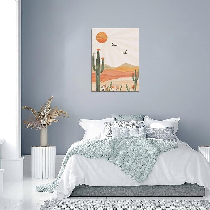 Cactus Wall Art Succulent Desert Boho Pictures Wall Decor Minimalist Nature Canvas Painting Print Home Modern Artwork Decorations Framed for Bathroom Living Room Bedroom Office 12 x 16 inch