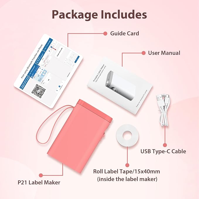 P21 Label Maker Machine with Tape, Bluetooth Label Printer Thermal Mini Label Makers with Built-in Cutter and Multiple Templates, Portable Printers for School, Office, Home Use-Red