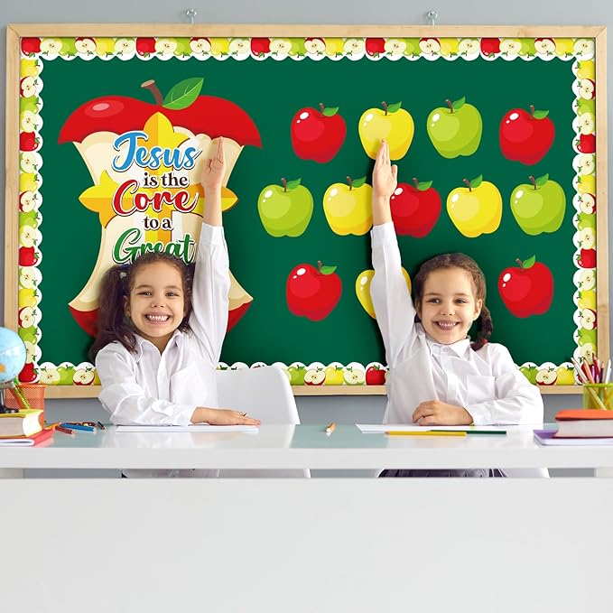 Pajean Christmas Jesus Bulletin Board Christian Religious Classroom Decor Jesus is The Core to a Great School Year Apple Bulletin Board for Xmas Sunday School Church Window Door Wall Teacher Supplies