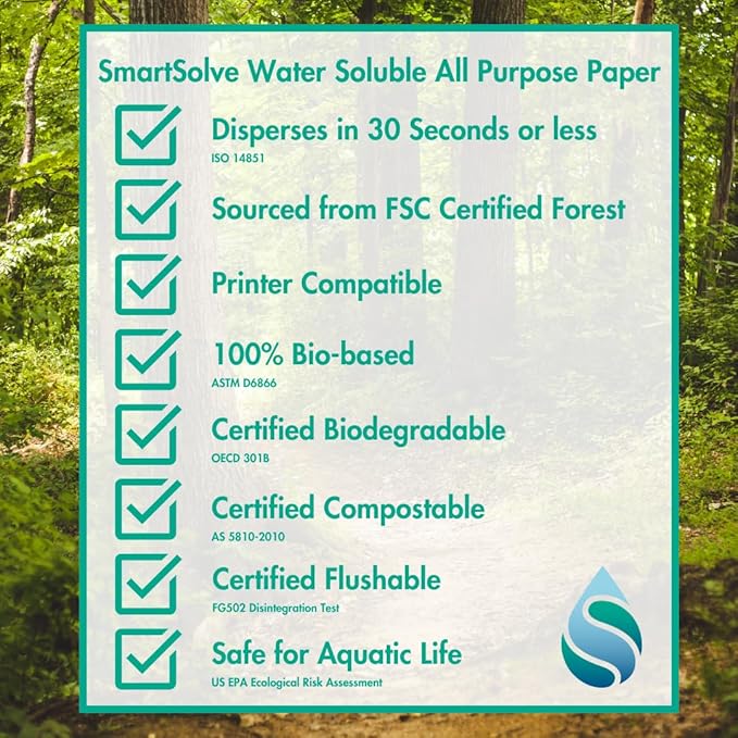 3 pt. Water-Soluble Paper | Dissolves Quickly in Water | Biodegradable | Eco-Friendly | Printer Compatible | Crafts, Drawing, Notes | Letter Size, 8.5” x 11” | Pack of 100 White Sheets
