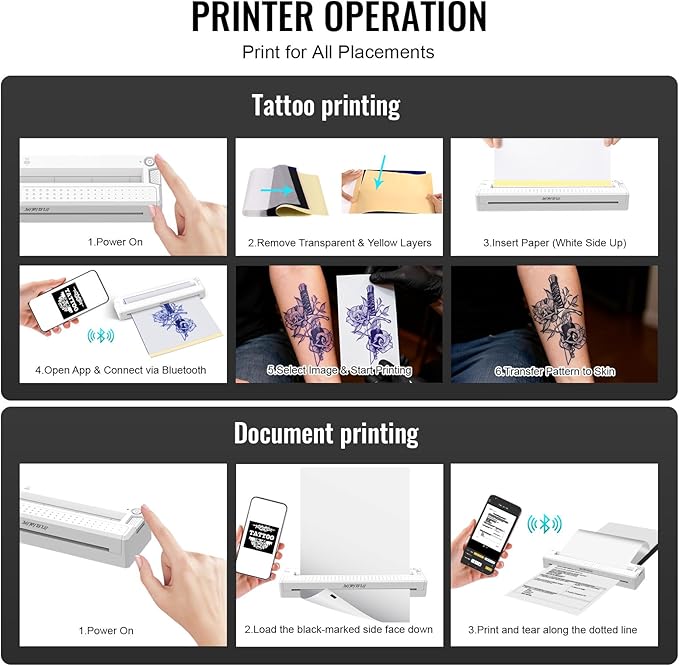 2026 New 2 in 1 Tattoo Stencil & Document Printer, Wireless Bluetooth Thermal Printer - HD Fast Transfer, Portable Easy-to-Use for Tattoo Artists/Shops, Travel, Home, Office - White