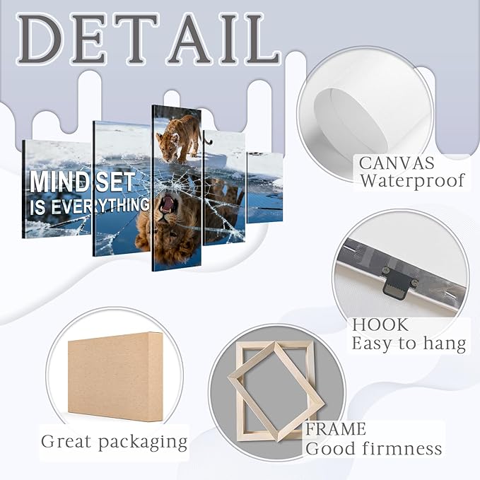 5 Pieces Mindset is Everything Inspirational Wall Decor Inspirational Posters Office Pictures Motivational Art Motivational Posters Quotes Wall Art, for Office Decor Ready to Hang (70''W x 40''H)