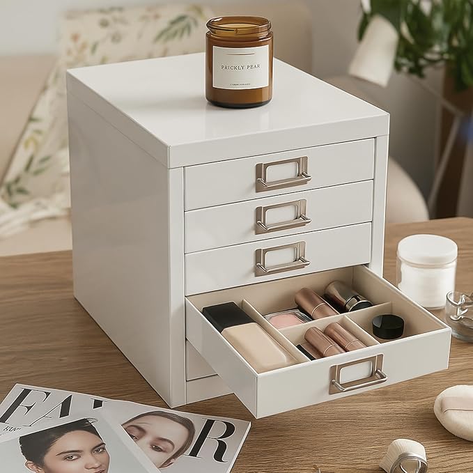Office Storage Cabinet - File Cabinet Mini 5 Tier Metal File Organizer Document Organizer, for Home, Office, Desk (White)